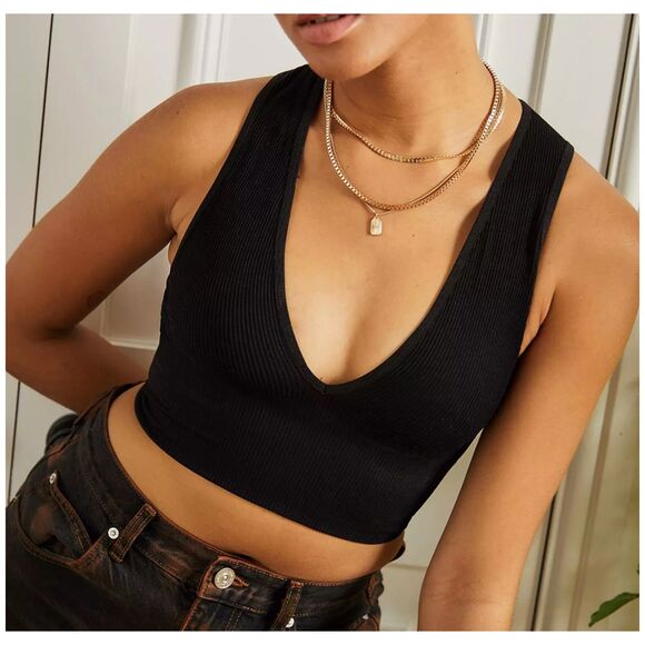 Women Out From Under Josie Recycled Ribbed V-Neck Tank in Black Size Large - Picture 1 of 6